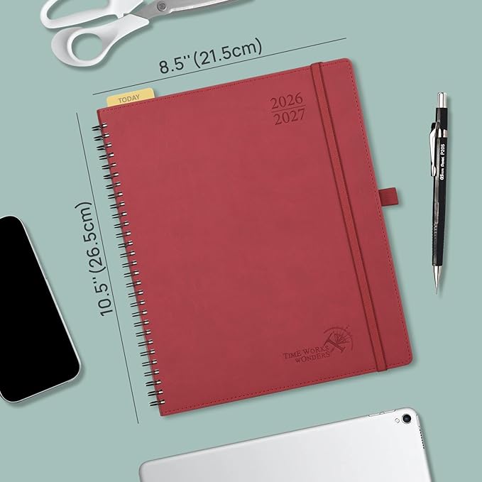 POPRUN Planner 2026-2027 (Large - 8.5'' x 10.5'') Academic Weekly Calendar (July 2026 - June 2027) with Hourly Time Slots, Monthly Tabs, 100GSM Thick Papers, Spiral Leather Cover - Purple