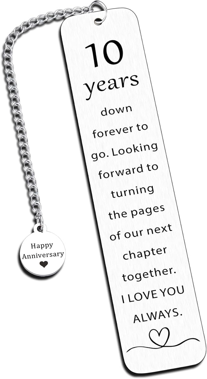10 Year Anniversary Tin Gifts for Him/Her, 10th Wedding Anniversary for Wife Husband - Tin Anniversary Bookmark for Women Men Couple