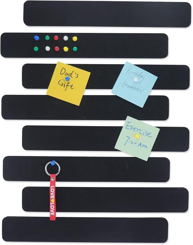 Felt Bulletin Board Bar Strip 0.5 Inch Thick Self-Adhesive Pin Board Bar 13 Inch in Length with 50 Pushpins, 8 Black Bars