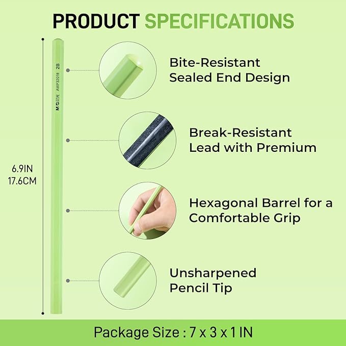 M&G Wood-Cased 2B Pencils, 30 Count Green Barrel Black Wood, Hexagonal Bulk Pencils for School or Office, Unsharpened, No Eraser, Anti-Bite Tip, for Writing, Drawing,Sketching