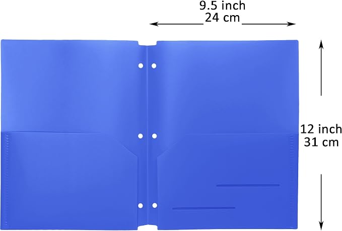 Youngever 6 Pack Heavy Duty Plastic Two Pocket Folders, Binder Dividers with Pocket, 3 Hole Punch Folder with Notches, Letter Size, Blue