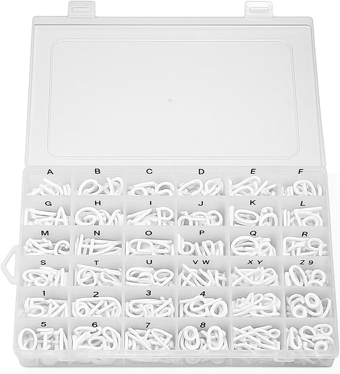 Dunzoom 390 Pieces Letter Board Letters with Plastic Organizer Box for Changeable Felt Board 3/4 White Letters, Numbers & Symbols for Felt Letterboard