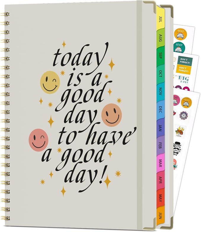 Planner 2026-2027, A4 Hardcover Weekly and Monthly Calendar Planner from July 2026 - June 2027, 8.5" x 11" Daily Agenda with Monthly Tabs, Spiral Bound, Inner Pocket, Cute Journal Organizer Notebook for Office School-Smiley Face