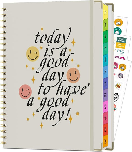 Planner 2026-2027, A4 Hardcover Weekly and Monthly Calendar Planner from July 2026 - June 2027, 8.5" x 11" Daily Agenda with Monthly Tabs, Spiral Bound, Inner Pocket, Cute Journal Organizer Notebook for Office School-Smiley Face