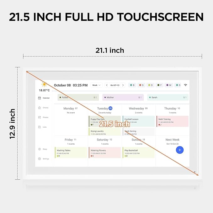 21.5 Inch Smart Digital Calendar, Wall Electronic Calendar, 1920 * 1080 IPS Full HD Touch Screen Display for Family Meal Planner Support - Streamline Household Organization, Gifts for Women, Mom