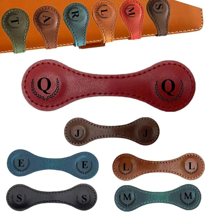 Personalized Magnetic Leather Bookmark, 26 Letters Book Mark Customized Initial Book Hoder Markers Cute Accessories Meaningful Gift for Wonmen Teachers, Book Lovers (Q, Red)