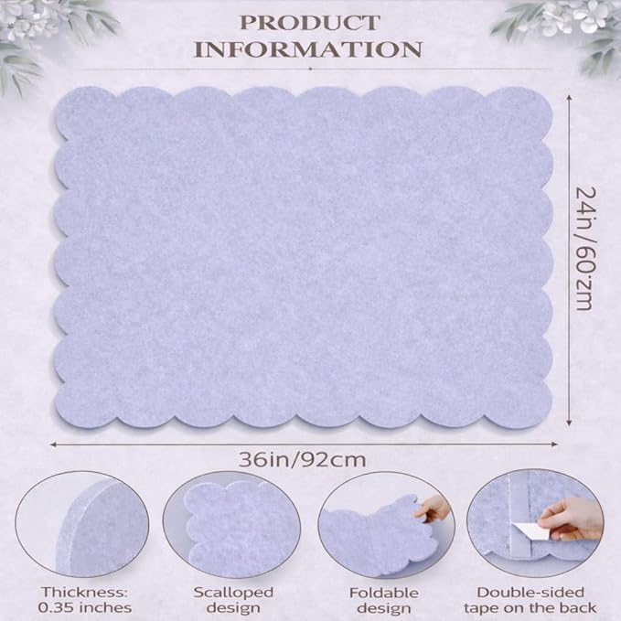Scalloped Felt Bulletin Board 36 x 24 Inches, Large Decorative Vision Board for Wall, Office Memo & Photo Display for Home, Study & Dorm (Blue Gray)