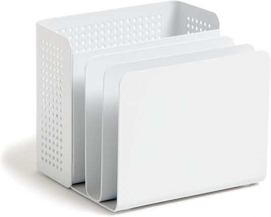 U Brands Modern Perforated Metal Sorter Cup, Desktop Organizer, White, 4.41 x 3.94 x 4.29 Inches