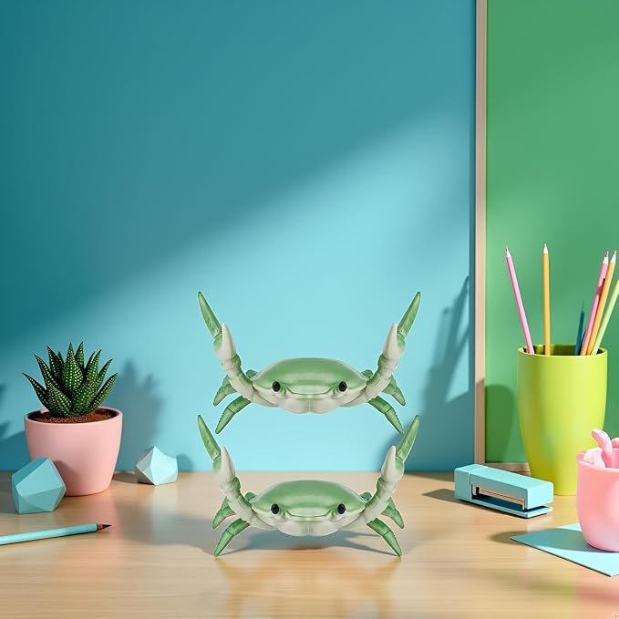 2Pcs Creative Crab Pen Holder Weightlifting Crabs Pen Stand Storage Rack, Office Desktop Decoration, Pencil Holders Desk Supplies Holders and Dispensers, Desk Accessories and Workspace (Green)