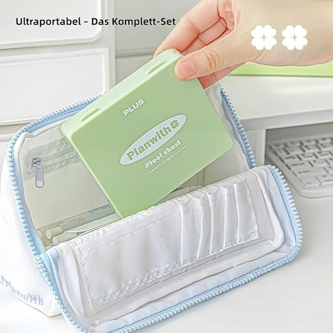 Staple Remover, Hole Punch & Stapler Set - 8-Piece Writing Set with Lucky Clover Design in Practical Storage Box