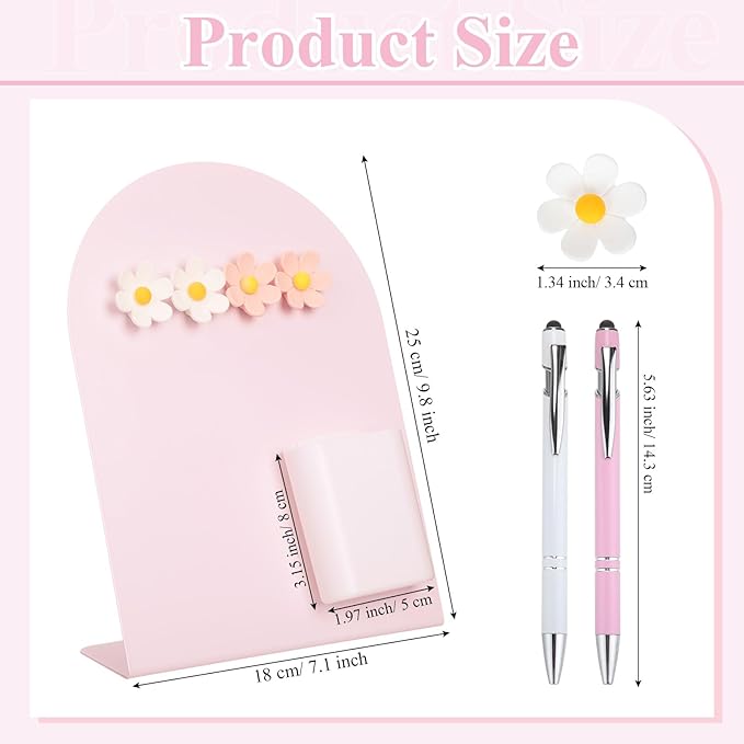 Redbaker 2 Pcs Magnetic Bulletin Board for Tabletops with 8 Flower Magnets 2 Magnetic Pen Holder 2 Pen 10 x 7 Inch Memo Display Easel Stand for Home Office School Kitchen Table Supplies(Pink)