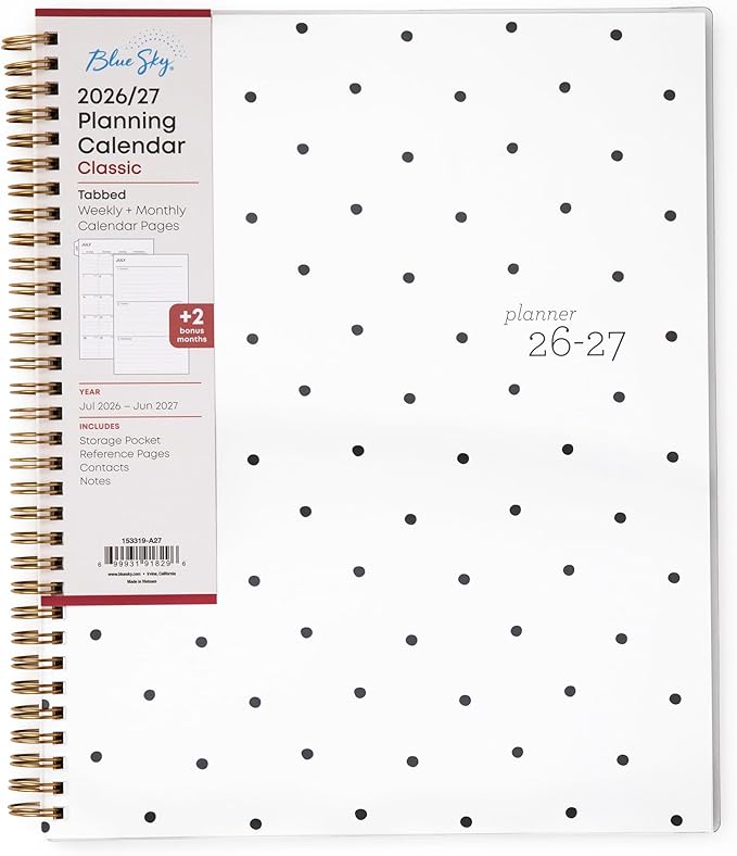 Blue Sky 2026-2027 Weekly and Monthly Academic Year Planner Calendar, July 2026 - June 2027, 8.5" x 11", Flexible Cover, Wirebound, Laminated Tabs, Storage Pocket, Pippi