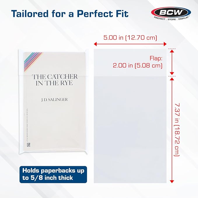 BCW Paperback Book Bags - 200-Pack | 5 x 7 3/8 Inches | Crystal Clear Polypropylene, Acid-Free Protection for Your Pocket Paperbacks | Book Covers for Paperbacks