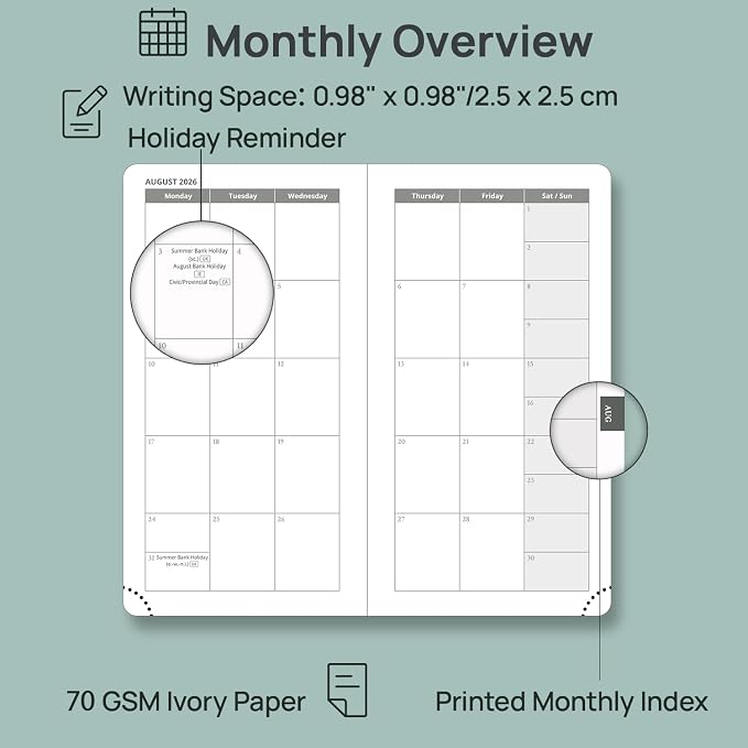 POPRUN Pocket Planner 2026-2027, Slim Size-3.5" x 6.5", 17 Month (Aug 2026 - Dec 2027) Academic Pocket Calendar for Purse, Small Weekly Appointment Book with Vegan Leather Hardcover - Brown