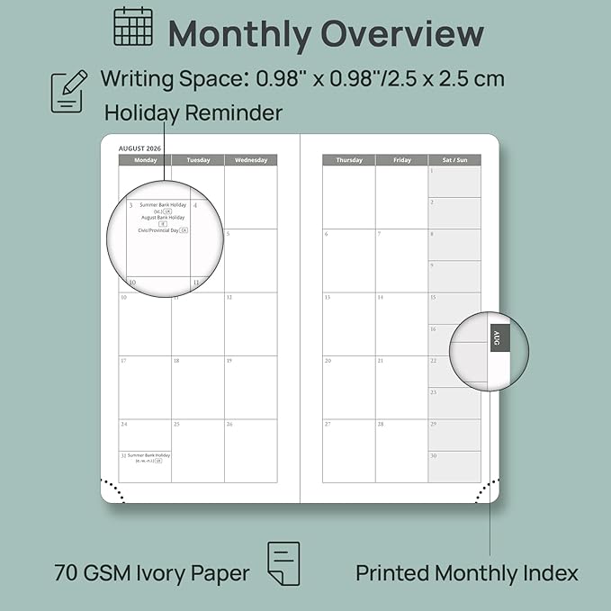 POPRUN Pocket Planner 2026-2027, Slim Size-3.5" x 6.5", 17 Month (Aug 2026 - Dec 2027) Academic Pocket Calendar for Purse, Small Weekly Appointment Book with Vegan Leather Hardcover - Brown