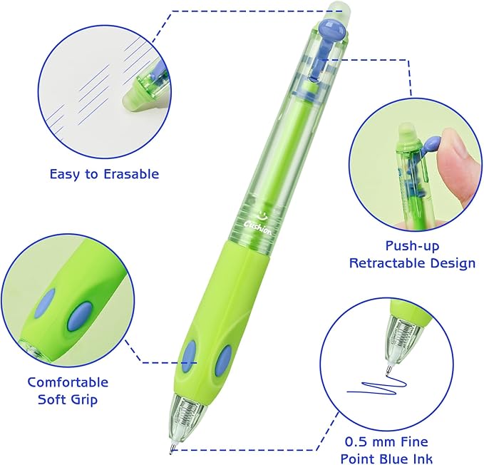 M&G Cute 8 Pcs Erasable Pens, 0.5mm Fine Point Retractable Erasable Gel Blue Ink Pen, Smooth Writing Comfortable Grip Gel Pens with Erasers for Journaling Note-Taking Crossword Puzzles Supplies