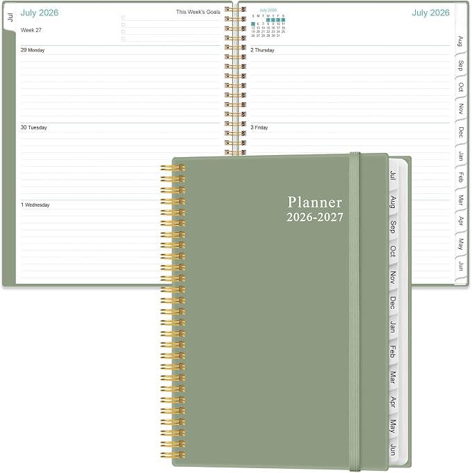 2026-2027 Planner - Academic Planner 2026-2027 from July 2026 to June 2027 with 12 Monthly Tabs, Flexible Cover, Inner Pocket, 8.5" x 11", Green