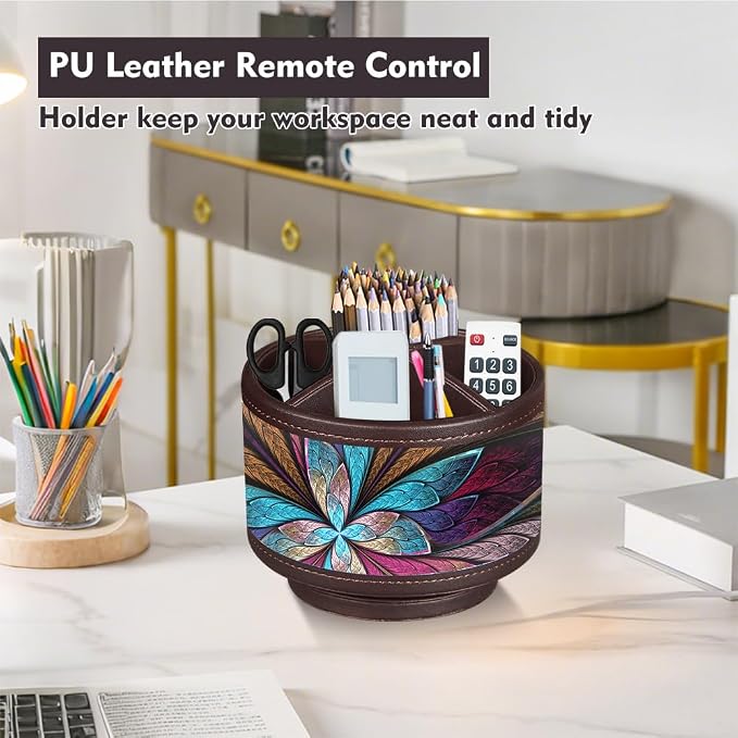 360°Rotatable TV Remote Control Holder with 4 Compartments, Bedside Table Remote Caddy, Desktop Storage Box, Office Desk Accessories, Art Supply Organizer for Controllers, Makeup Brush, Home Décor