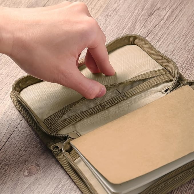 KOSIBATE Pocket Notebook Cover for Field Notes, Waxed Canvas Journal Cover with Zipper & Pen Holder, Tactical EDC Notebook Holder Fits 3.5"x5.5" Moleskine Cahier, Travel Journal Organizer