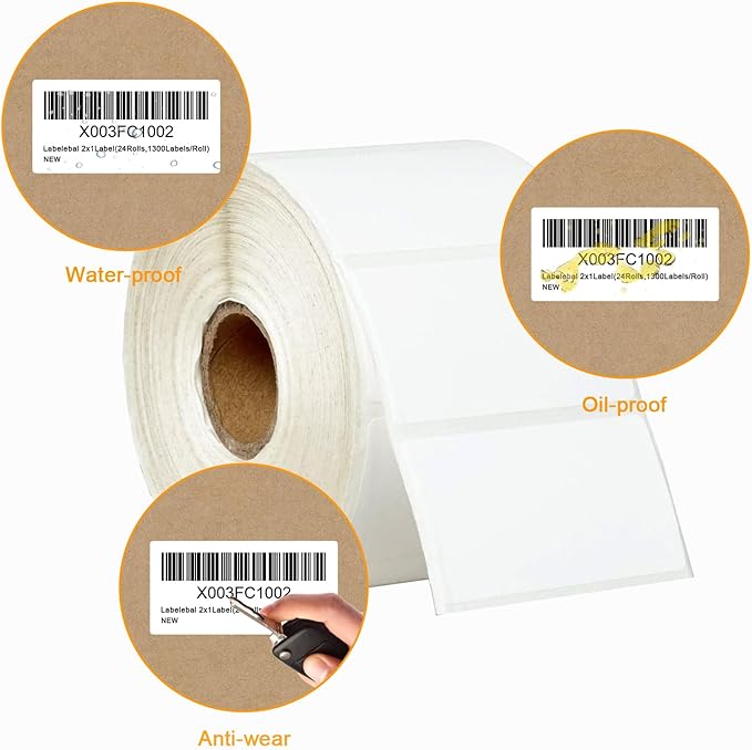(31200 Labels/24 Rolls) Labelebal 2" x 1" Direct Thermal Label (3-Proof 1" Core) Multipurpose Shipping Address Barcodes Labels Compatible for Zebra & Rollo Desktop Label Printer (1300 Labels/Roll)