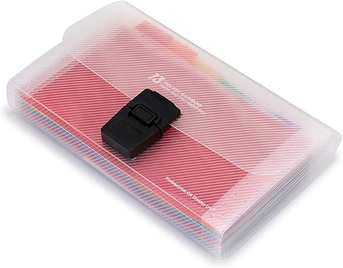 BTSKY 13 Pocket Accordian File Organizer- Plastic Wallet for Cards,Coupons,Receipt,Tax Item, Mini Expanding Folders Organizational A6 Portable Folder