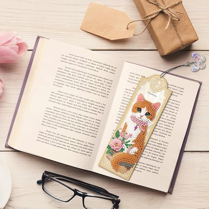 7PCS Cat Diamond Painting Bookmark DIY Diamond Art Kits for Adults, Acrylic Christian Diamond Art Bookmarks with Pendant for Book Lovers