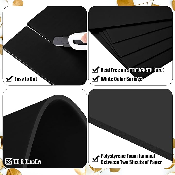 Frienda Foam Boards Thickness Foam Poster Boards for Presentation Board for School Crafts Office Art Projects(18 x 24 Inch,Black,50 Pack)