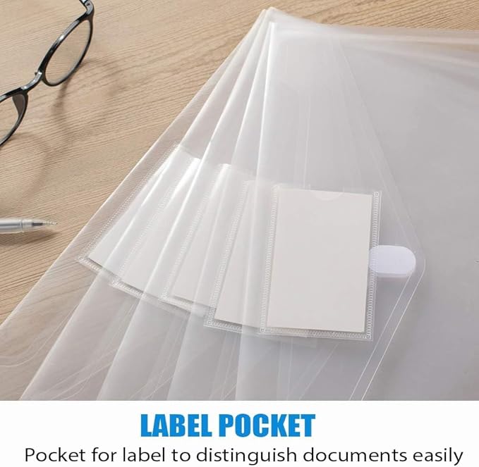 Sooez 50 Pack Plastic Envelopes Poly Envelopes, Clear Document Flie Folders US Letter A4 Size File Envelopes with Label Pocket for School Home Work Office Organization, Clear