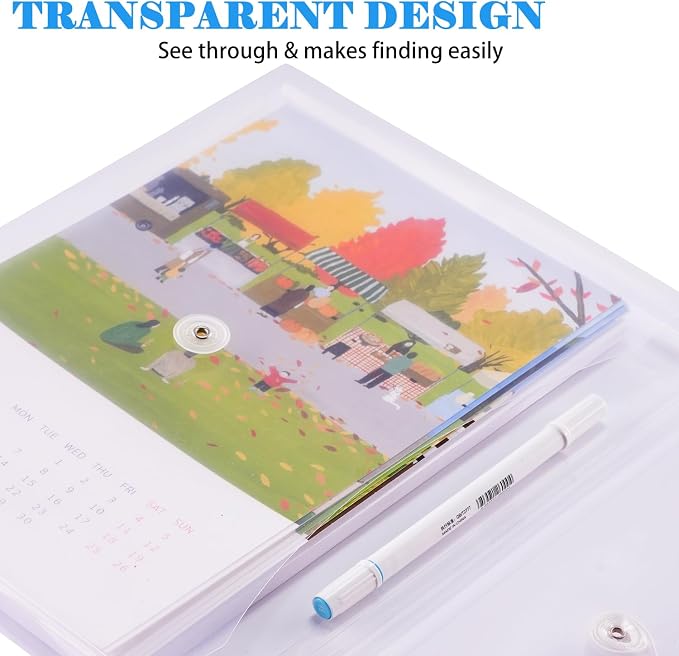 A4 Letter Size Plastic Poly Envelopes with Button and String Tie Closure, 1-1/4" Expansion Clear File Folders Side Loading Documents Organizer for Home School and Office Supplies (10)