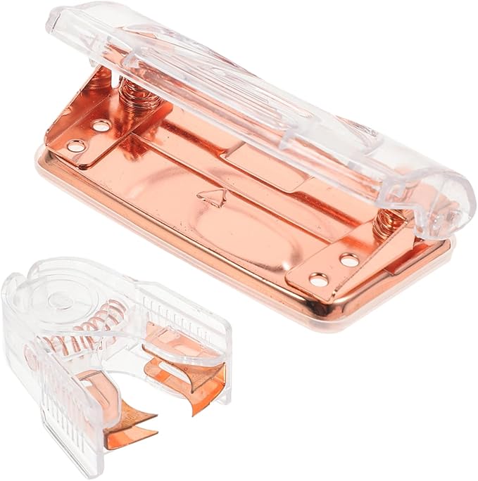 VILLCASE 4sets Cardboard Two Hole Puncher Stapler Remover Set Portable Office Staple Puller Stylish Rose Gold Design for Efficient Document Organization
