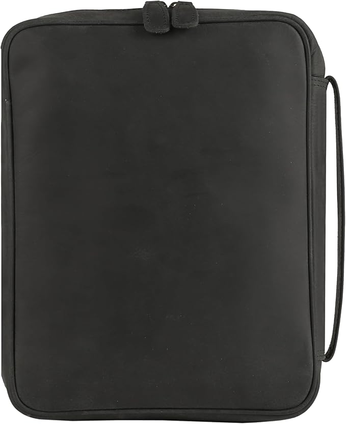 Leather Bible Cover for Men & Women – Zippered Bible Case with Handle, Note & Pen Organizer – Fits Large Study Bible – 11.5x8.5 Inch (Black)