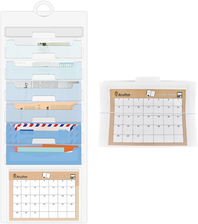 Wall File Organizer 6 Pocket, Hanging Wall File Organiser for Classrooms and Offices, 6 Removable Poly Hanging File Folders