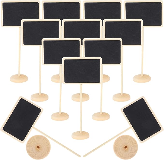 Chalkboard Labels Mini Chalkboards Signs, 12 Pack Small Chalkboards Blackboard with Easel Stand for Weddings, Birthday Parties, Message Board Signs and Event Decorations (6.3Inches Height)