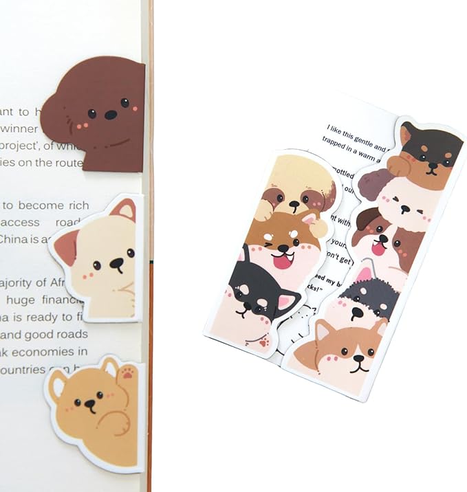 5pcs/Set Cute Magnetic Bookmark, Funny Peeping Dog Book Marker Clip for Kids, Women, Teachers, Students, Book Lovers Gifts, Printing on 2 Side (Dog)
