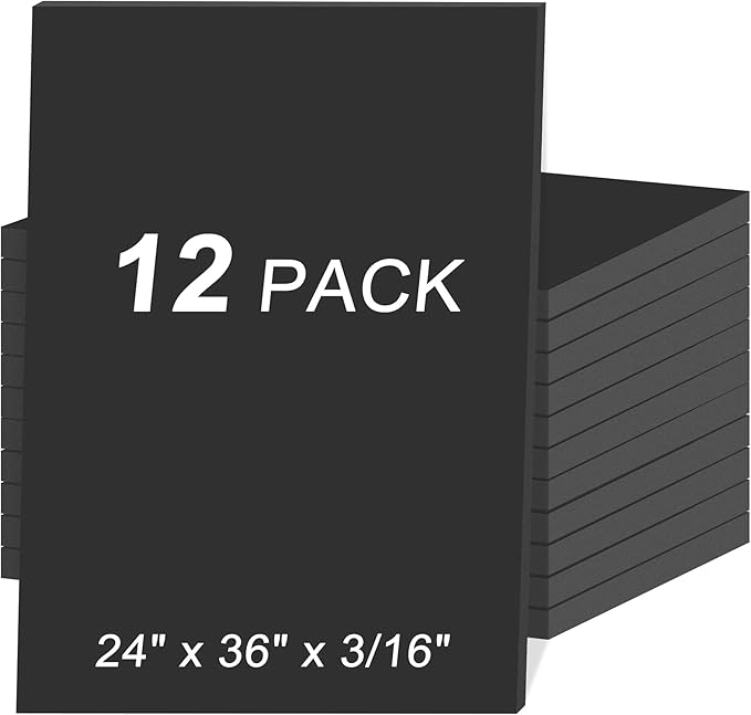 MYFAMIREA 12 Pack White Foam Board 24" x 36", 3/16" (5MM) Thick Board Poster Acid-Free Foam Core, Double Sided Foamboard Sheets for Projects, Art, Craft, Presentations and Wedding Signage, Black