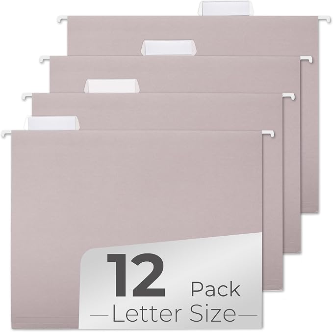 Y YOMA Letter Size - 12 Pack Colored Hanging File Folders Decorative Hanging Folder Cute Pretty File Folder for Filing Cabinet Office Home with 1/5-Cut Adjustable Tabs, Morandi Purple