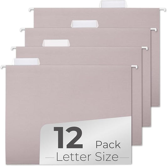 Y YOMA Letter Size - 12 Pack Colored Hanging File Folders Decorative Hanging Folder Cute Pretty File Folder for Filing Cabinet Office Home with 1/5-Cut Adjustable Tabs, Morandi Purple