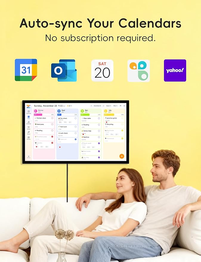 Digital Calendar,15.6-inch Digital Wall Planner & Chore Chart, Touchscreen Family Organizer for Schedules, Events & Reminders (Black)
