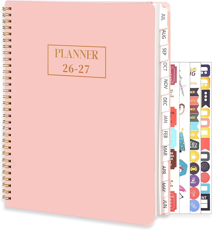 2026-2027 Planner, Weekly and Monthly Planner, July 2026-June 2027, Calendar Planner A4 (8.5" x 11") with Tabs, Inner Pocket for Home School Office Supplies, Pink