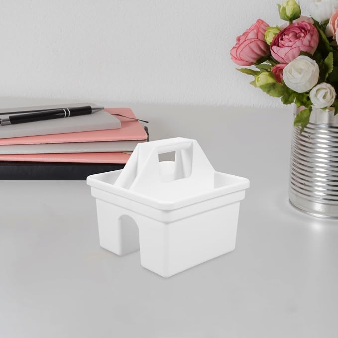 VILLCASE Multifunctional Plastic Caddy Organizer with Handle for Desk Storage Sturdy PP Material Pen and Pencil Holder Small Compartments for Office Supplies and Craft Tools White Desktop