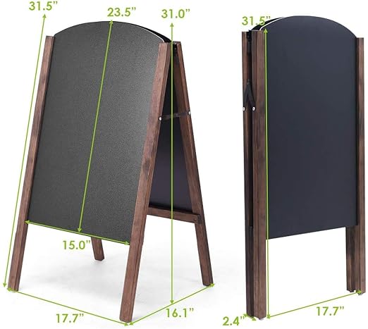 ReunionG A-Frame Wooden Chalkboard, Double-Sided Rustic Standing Blackboard, Removable Archaistic Sidewalk Chalkboard, Indoor and Outdoor Menu Sign Board, Wedding Signage Easel (31.5" x 18")