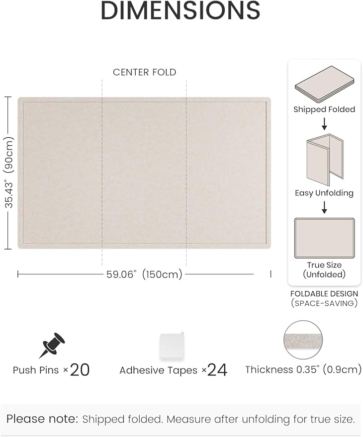 Fluxnara Bulletin Board,Cork Board Alternative with Safe Removable Adhesive Tabs, Foldable Felt Pin Board for Home Office, Classroom, Bedroom,Entryway for Walls (Oatmeal, 59 x 35.4 inches)