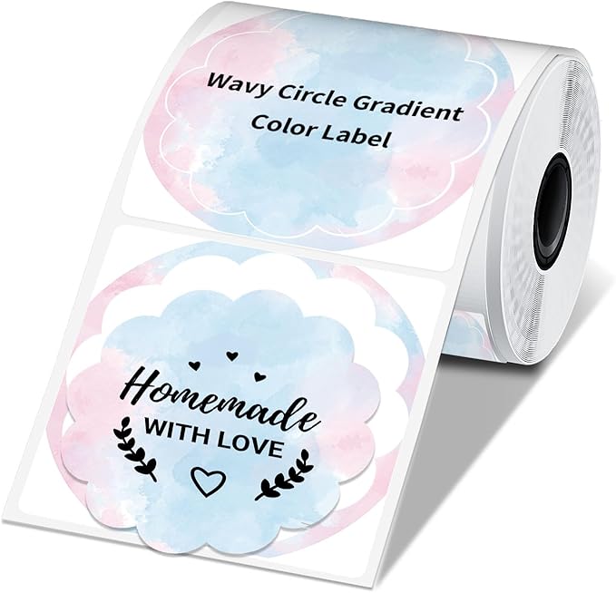 Phomemo Wavy Circle Thermal Label, Gradient Rainbow Blue Sticker Label for M110/M100/M220/M250/M108 Label Makers, 1.96" x 1.96" (50x50 mm), for Barcode/Address/Mailing/Logo/Business/Home