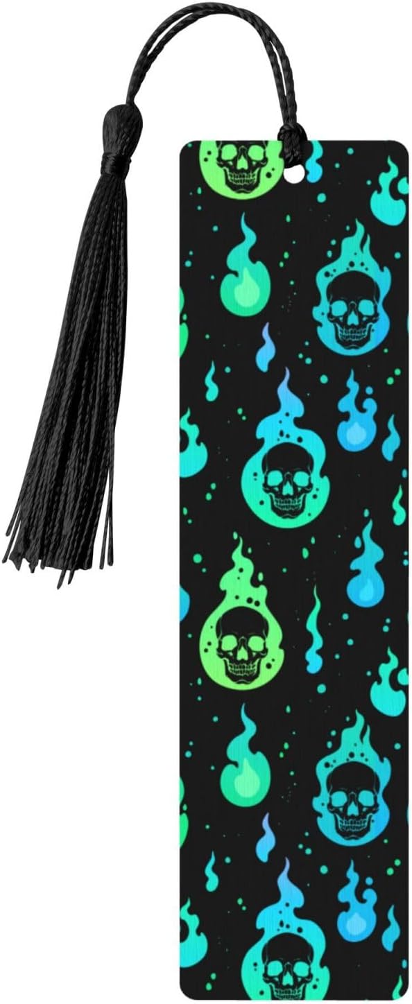 Magic Skull 5pcs Wood Bookmarks with Tassel for Planner Reading Book Lovers Accessory Readers Men Women 4.6 X 1.2 Inch