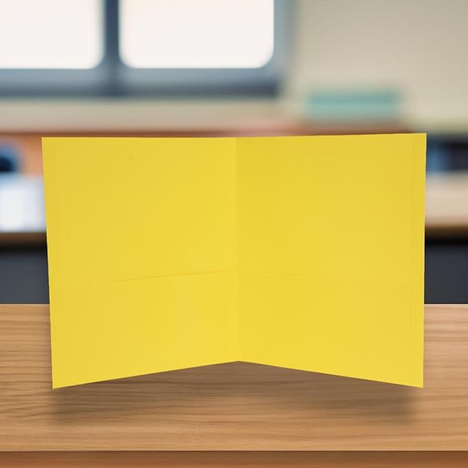 School Smart 2-Pocket Folders with No Brads, Yellow, Pack of 25