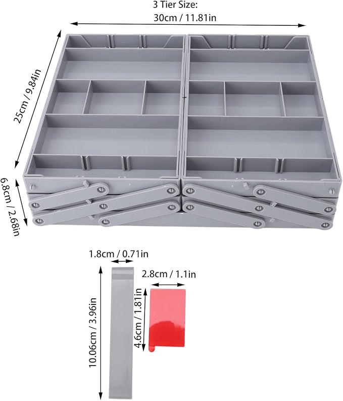 AMAKO Expandable Drawer Organizer Tray: 3 Tier Drawer Organizer Tray Double Row Multi Level Drawer Storage Solution for Makeup Jewelry CosmeticsUtensils Office Supplies