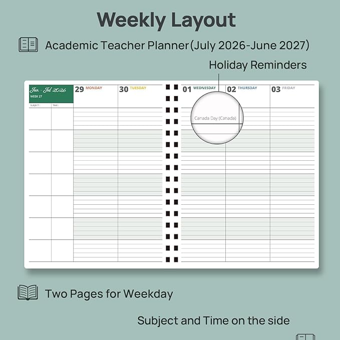 POPRUN Teacher Planner 2026-2027, 8.5" x 11", Academic Lesson Plan Book for Teachers (July 26-June 27) Weekly and Monthly with Gradebook, 2-Sided Pocket, Flexible PP Cover for Classroom, Black