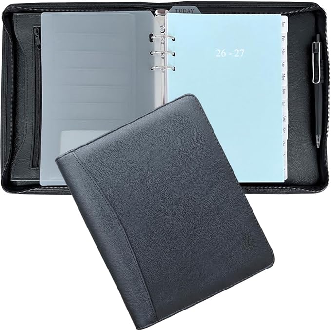 Fan&Ran 2026-2027 Zippered Planner, 6-Ring Portfolio Binder with Weekly Inserts, A5 Size, Black