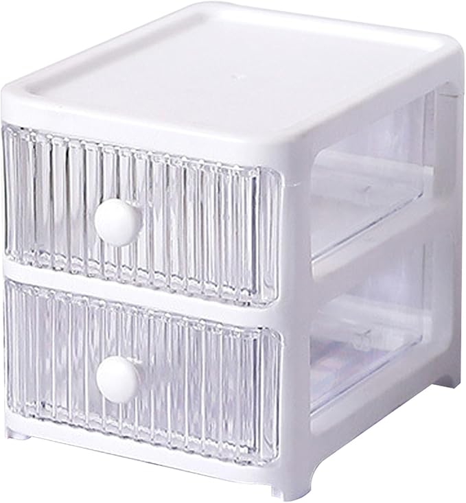 Desktop Storage Box, Transparent Plastic Stackable Desk Organizer with 4 Tier Drawers, Multi Layer Clear Drawer Organizer for Office Home Bedroom, Stationery Jewelry Cosmetics (2 Tier)
