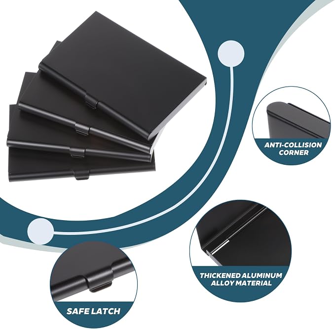 4 Pack Metal Business Card Holder Case Slim Business Card Case Professional Busineses Holder Cases Pocket Metal Cases Purse Name Cards Holders Credit Cards Organizer with Buckle Style Shut